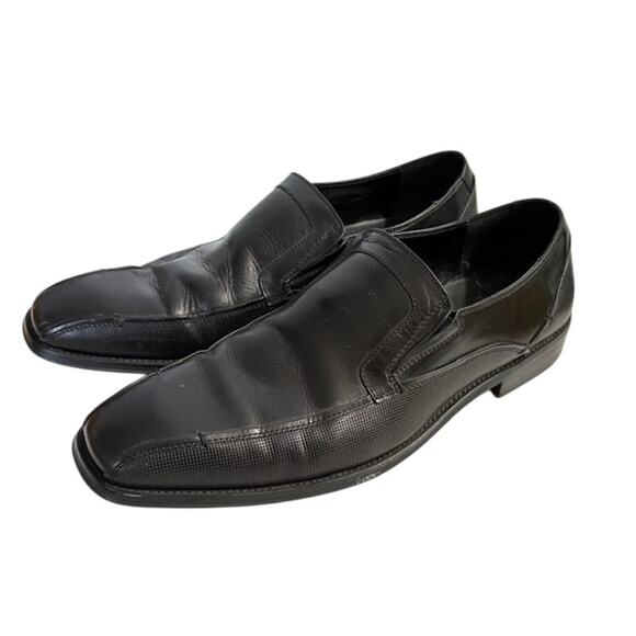 Reaction Kenneth Cole Men's Black Leather Loafers Witter Slip On Shoes Size 10 M - Picture 1 of 7